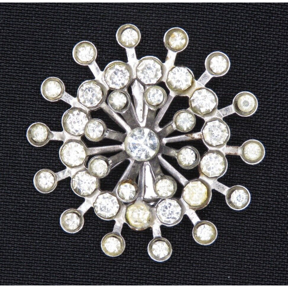 Vintage Starburst Rhinestone Brooch Pin Silver Tone, Clear Rhinestones, Gift Box - Picture 1 of 5